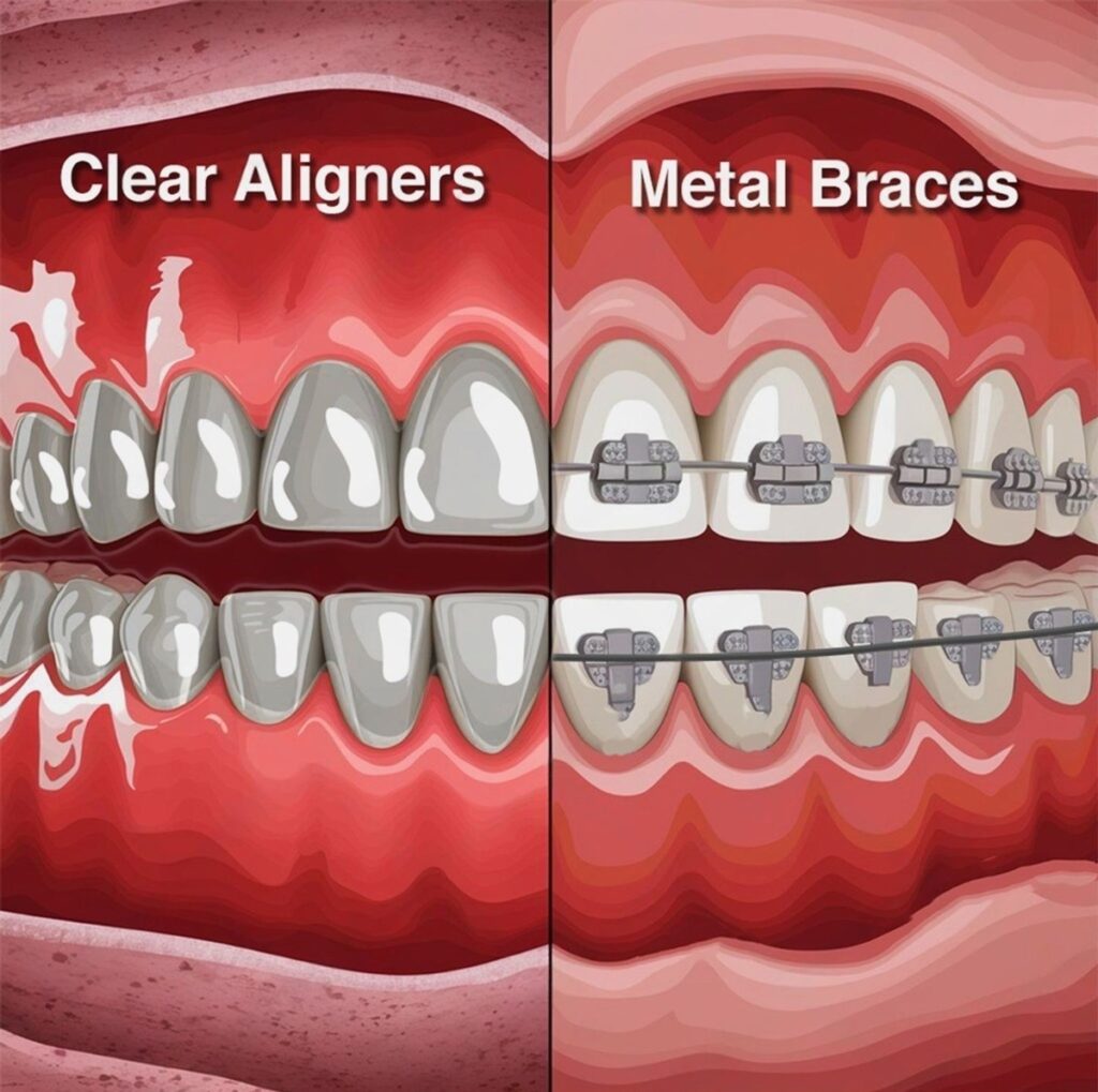 Clear aligners and traditional braces