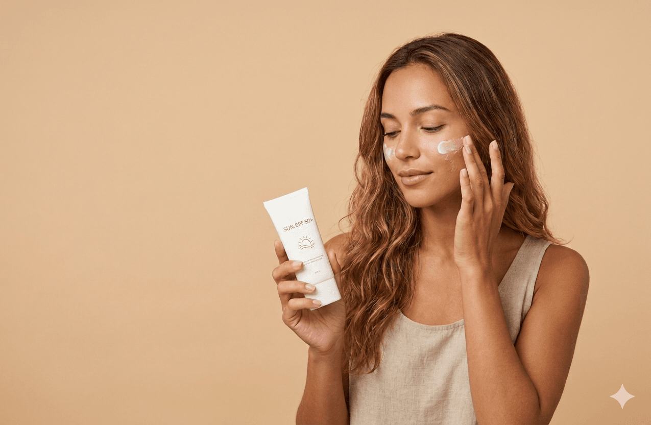 a girl using sunscreen