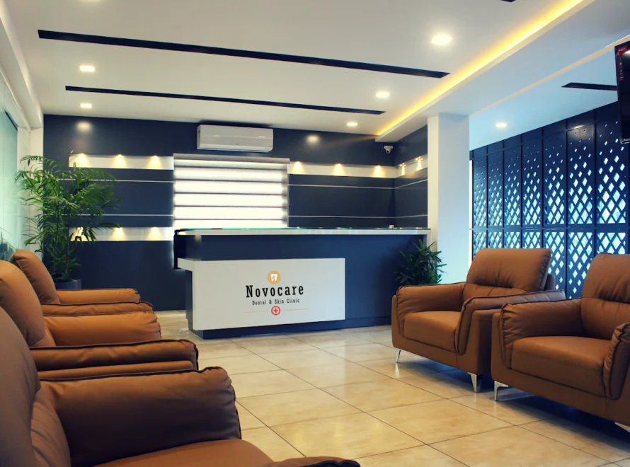 Modern reception and waiting area at Novocare Clinic in Kochi, Kerala