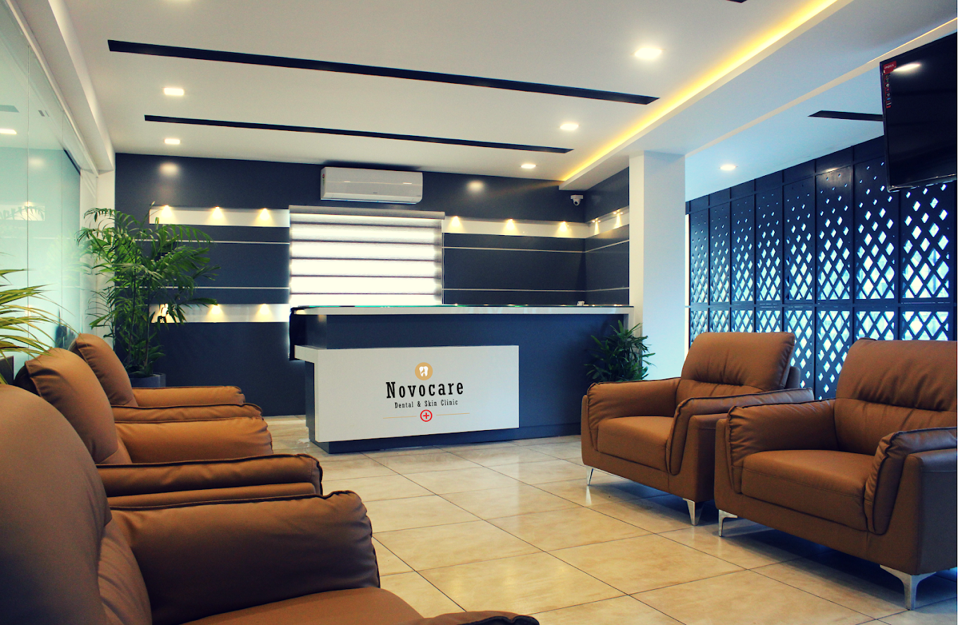 Modern reception and waiting area at Novocare Clinic in Kochi, Kerala