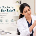Dermatologist examining a patient for skin problems and providing skin care treatment