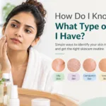 Woman checking her skin type in a mirror to identify oily, dry, combination, or normal skin.identify your skin type with simple at-home methods and understand whether your skin is oily, dry, combination, normal, or sensitive