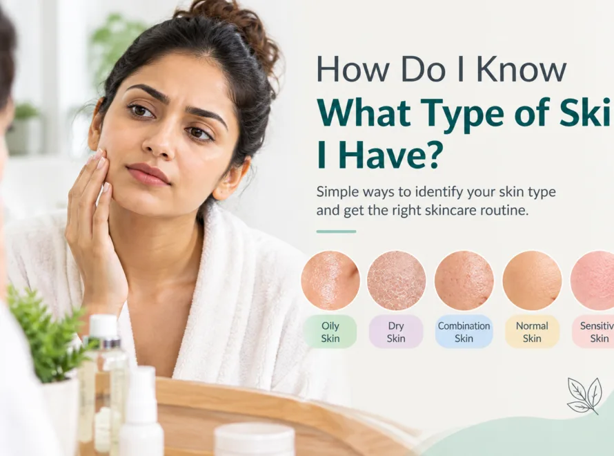 Woman checking her skin type in a mirror to identify oily, dry, combination, or normal skin.identify your skin type with simple at-home methods and understand whether your skin is oily, dry, combination, normal, or sensitive