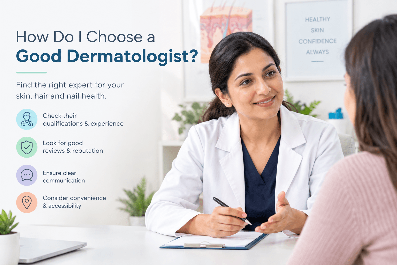 Woman consulting a dermatologist to learn how to choose a good dermatologist